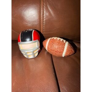 Football Helmet‎ and Ball Salt and Pepper Shaker Set Red Black Sports Decor